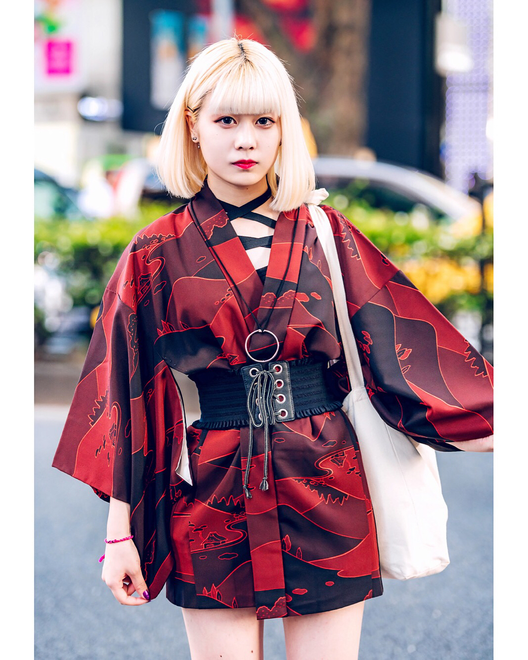 Kimono Mini Dress Spotted on a Harajuku Street Japan outfit