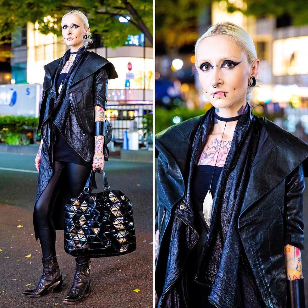 @Tokyo Fashion: French model Nafrayou (@nafrayou) on the street in Harajuku wearing black leathe…