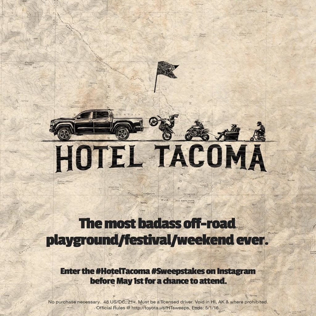 @Toyota: We are creating the best off-road playground/festival/weekend ever: #HotelTacoma…
