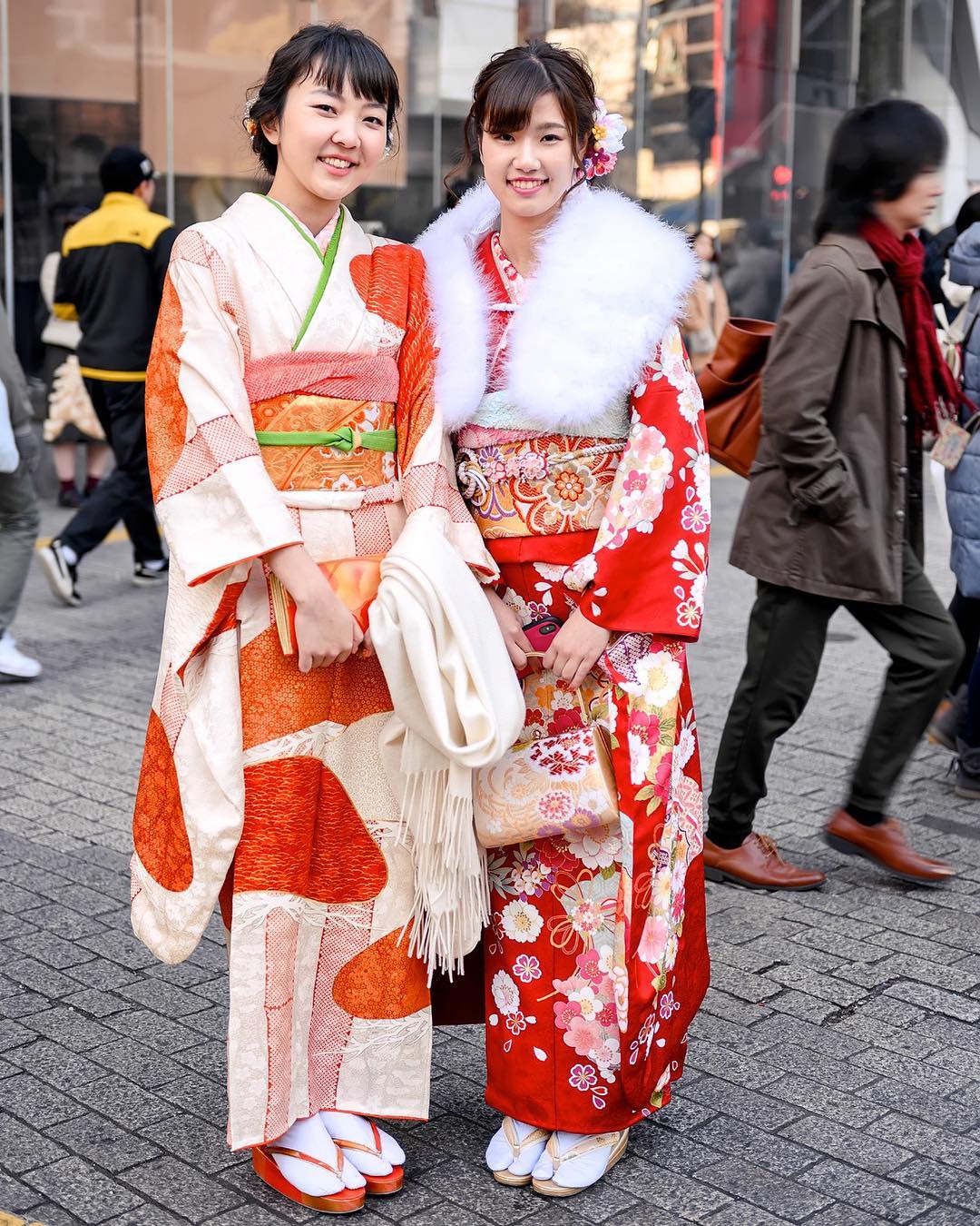 Tokyo Fashion Beautiful Traditional Japanese Furisode Kimono On The Streets Of Shibuya Tokyo