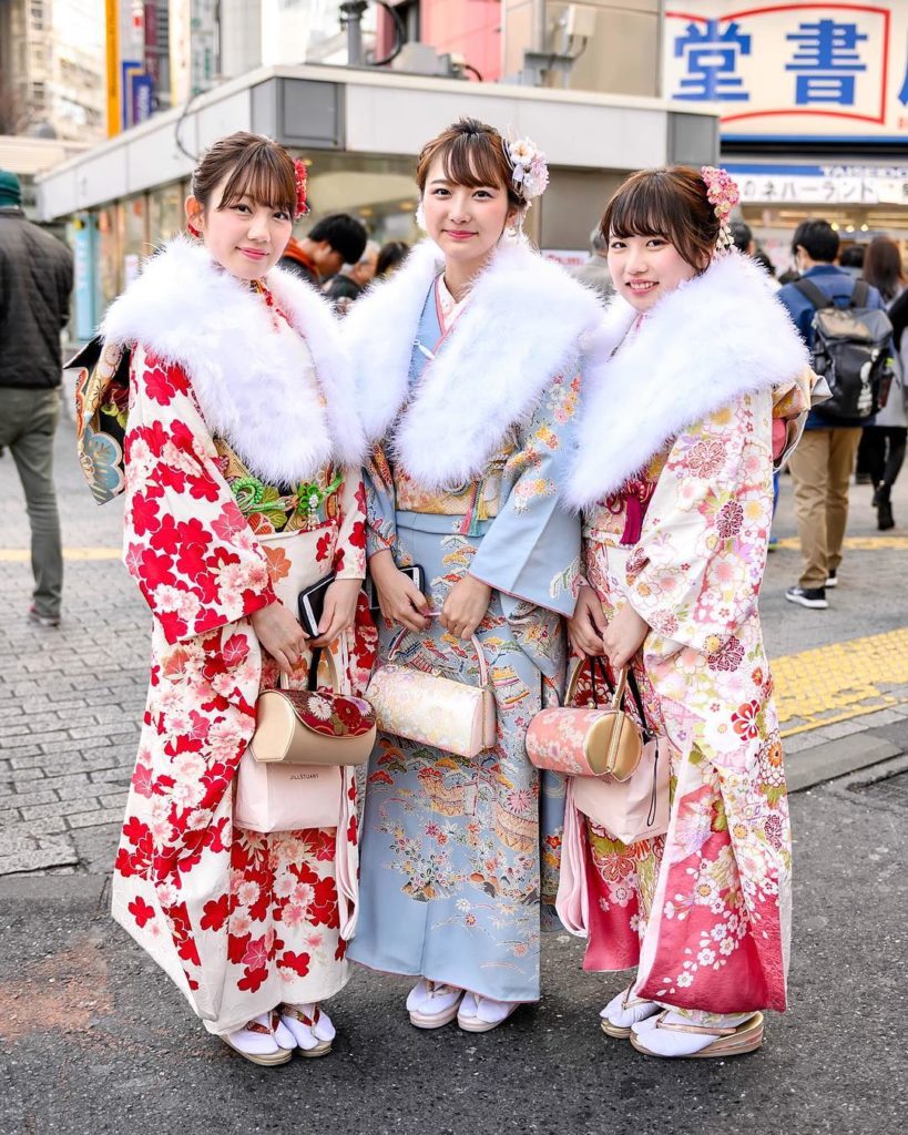 @Tokyo Fashion: Beautiful traditional Japanese furisode kimono on the streets of Shibuya, Tokyo….
