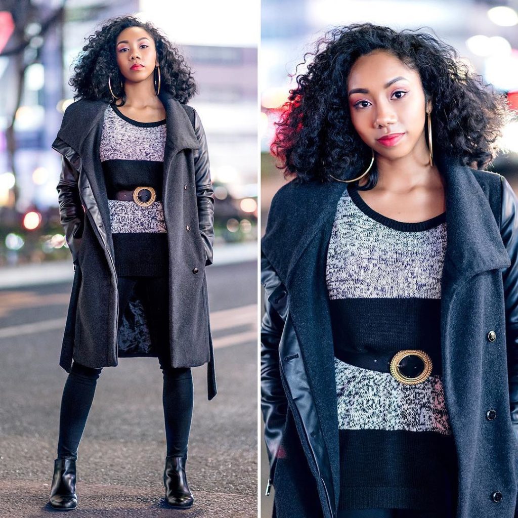 Japanese dancer Katie (@3ntertainer) on the street in Harajuku wearing a Bershka...