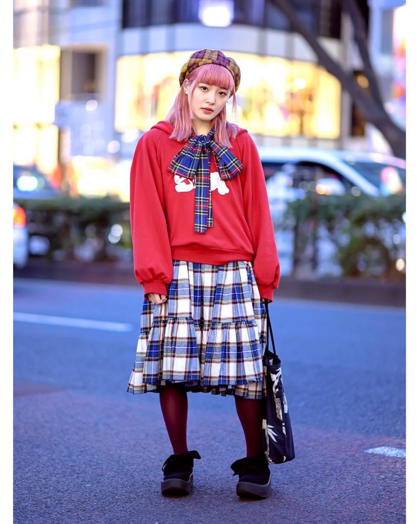 19-year-old Mami (@0.085g) on the street in Harajuku wearing a kawaii embroidere...