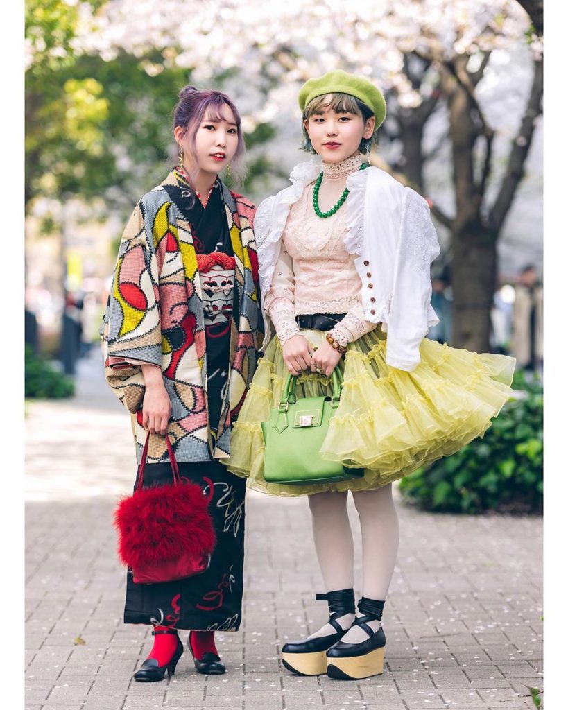 Japanese fashion students Yui (@yui.ozawa) and Lina (@a_2n6a) on the street in T...