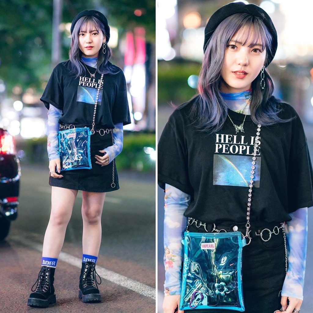 18-year-old Yuka (@machuu____) on the street in Harajuku wearing a Faith Tokyo b...