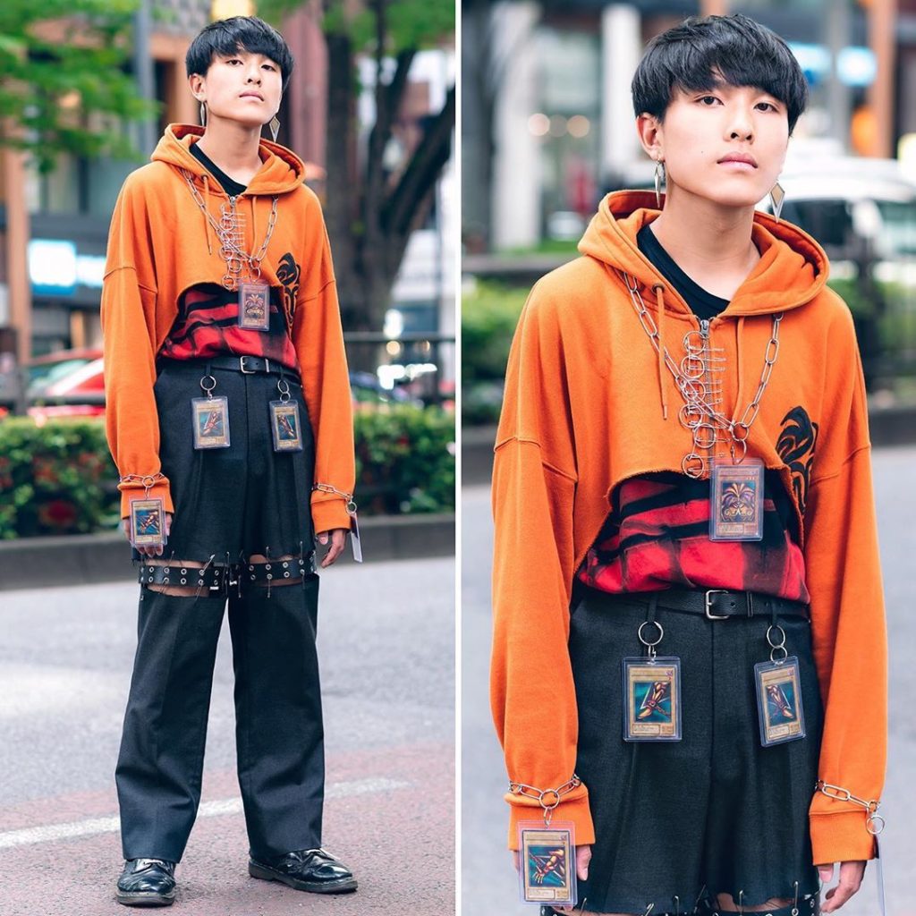 Tokyo high school student Makoto (@makocha1029) on the street in Harajuku wearin...