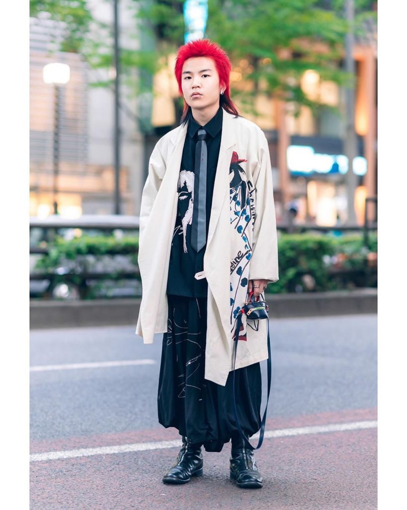 17-year-old Midori (@yeyiyii) on the street in Harajuku with fashion by Yohji Ya...