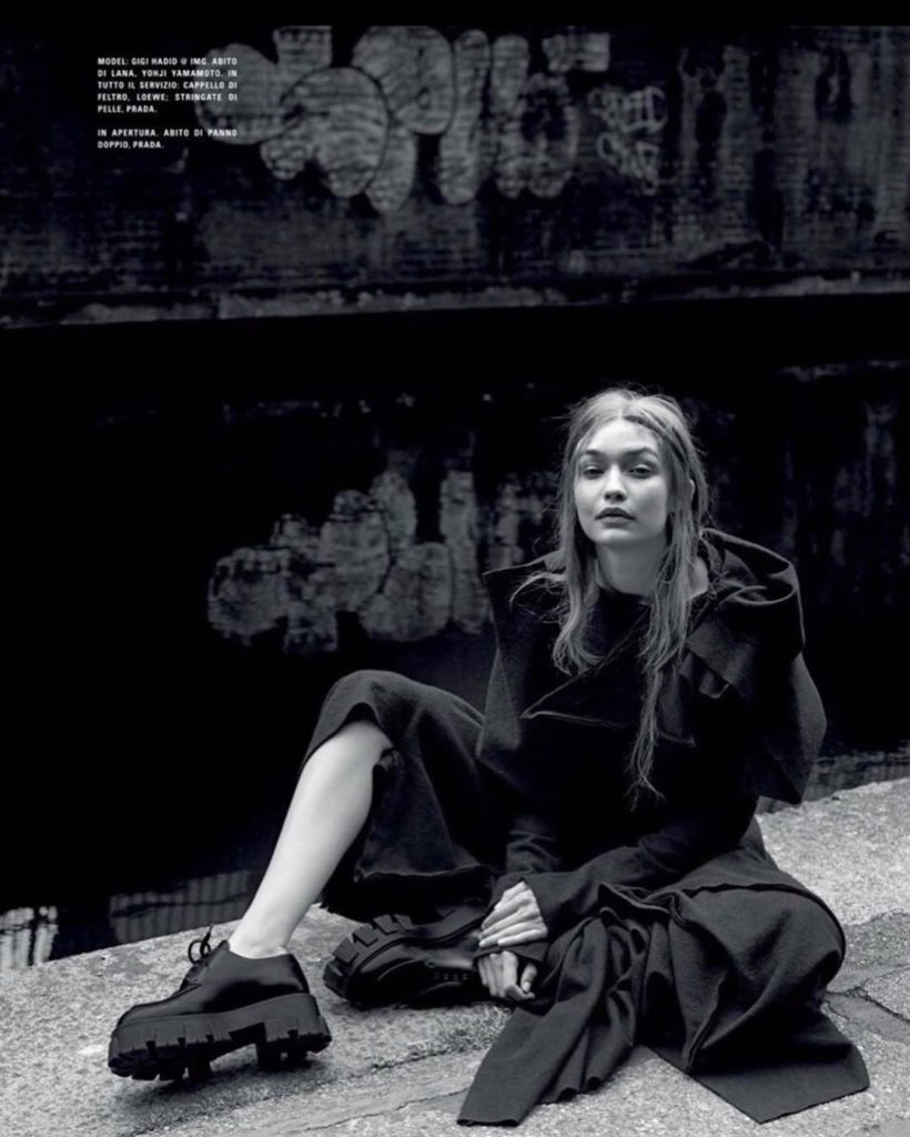 @gigihadid wearing Yohji Yamamoto dress for @vogueitalia July issue.  Shot by @a...