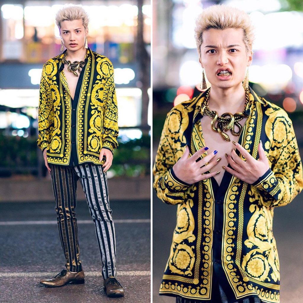 Japanese college student Shun (@madonna.77768) on the street in Harajuku wearing...