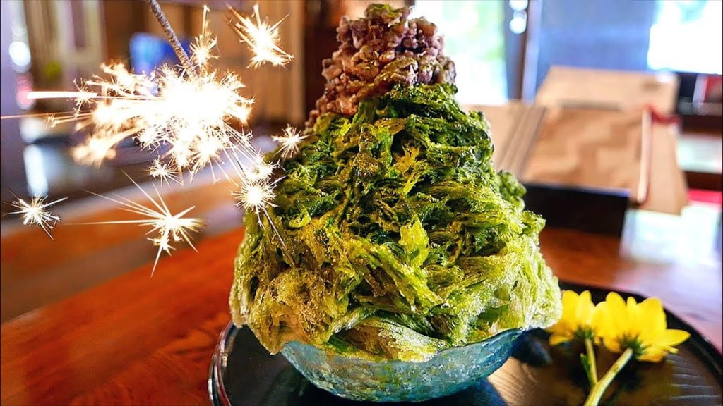 Japanese Food - FIREWORKS SHAVED ICE Matcha Red Bean Mochi Fukuoka Japan