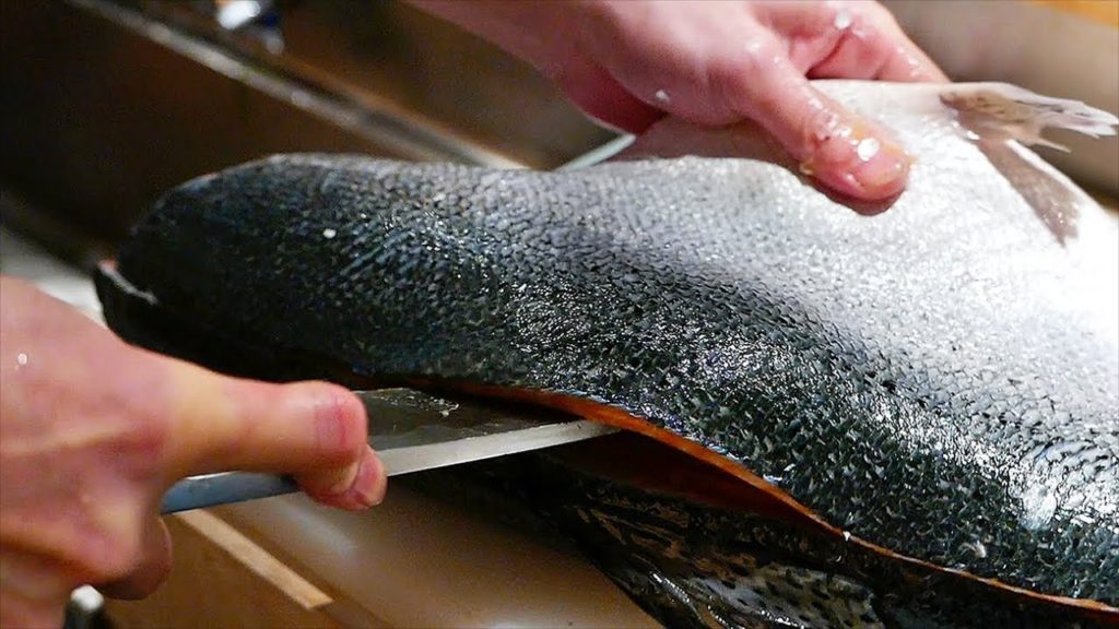 Japanese Food - FISH CUTTING SKILLS Salmon, Mackerel, Squid Sushi Kyoto Seafood Japan