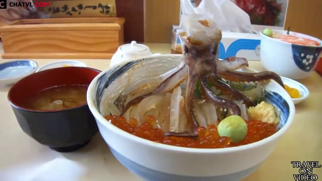 Dancing squid bowl dish in Hakodate | Japan Street Food