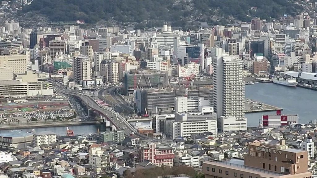Riding Cable Car To Mountain Top Lookout Of Nagasaki Japan