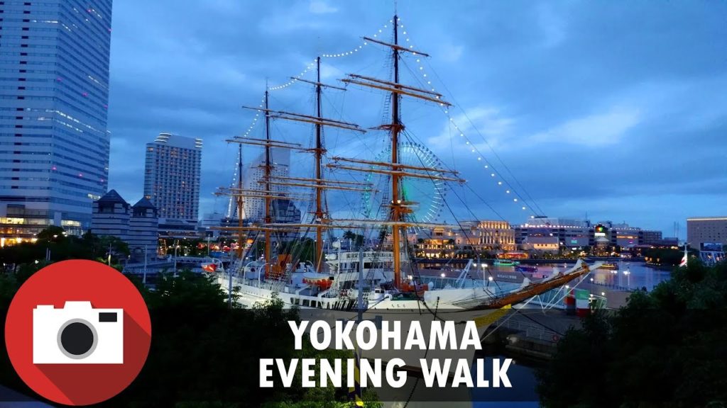 Yokohama waterfront evening walk. 4K