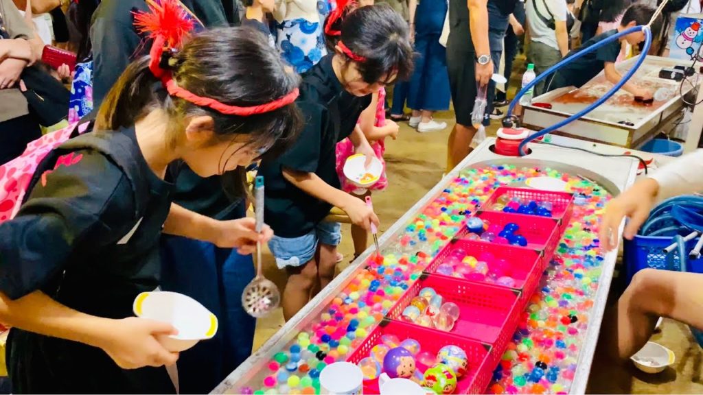 Super Ball Scooping and Goldfish Scooping - Traditional Games in Japan Summer Festival