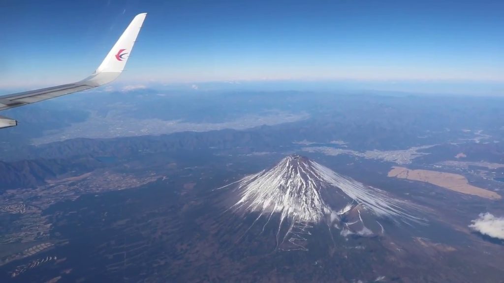 Flying over Mount Fuji in Japan