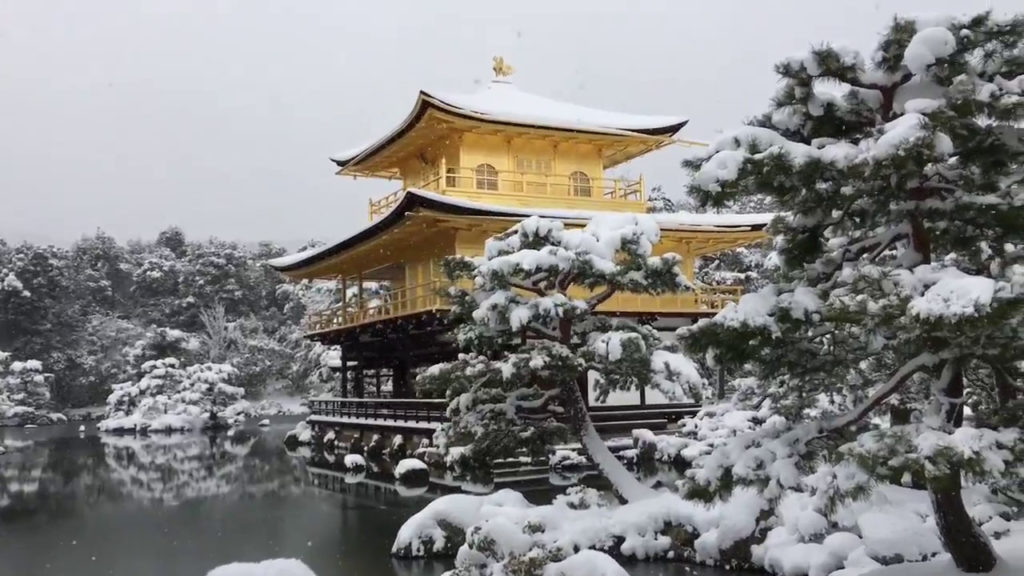 Snow in Kyoto Kinkakuji (Golden Pavilion) covered with snow 雪の金閣寺