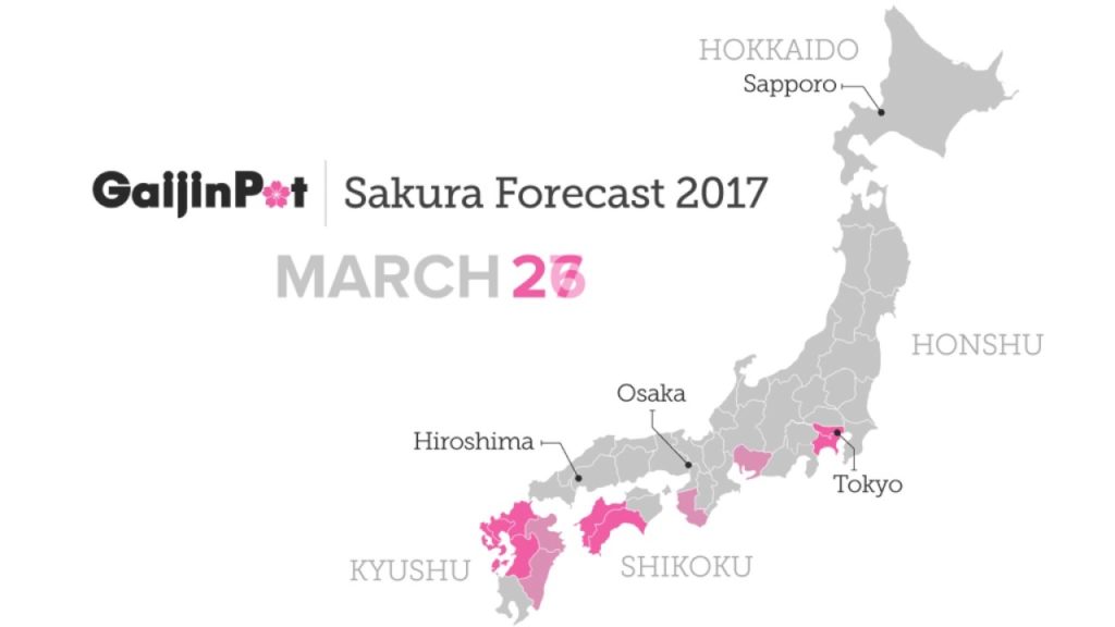 Japan cherry blossom forecast 2017