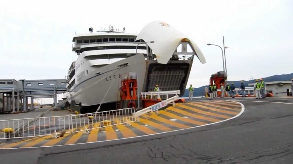 Japan Sado Kisen Car Ferry - unloading the vehicles