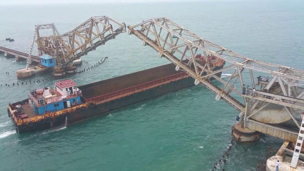 Ship crossing Pamban bridge via Palk strait sea #2 video @sceneryindia