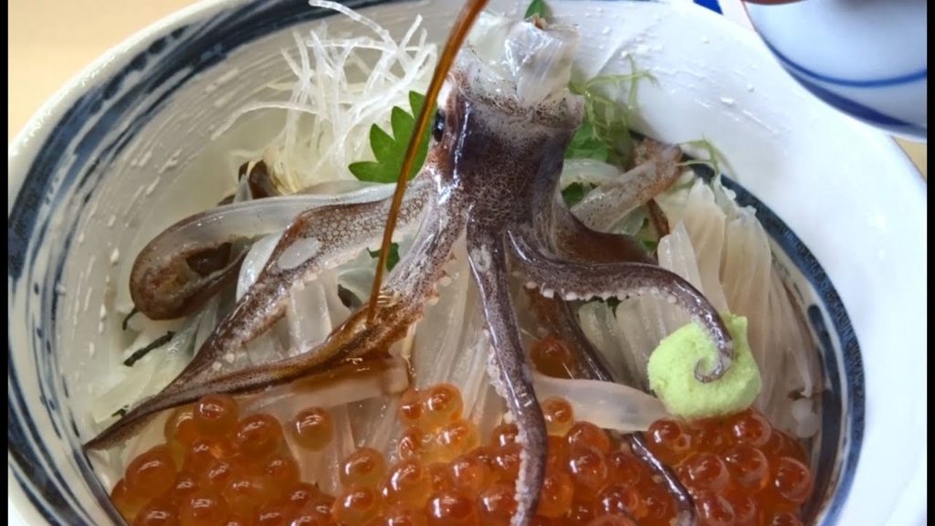 Dancing Squid Bowl at Hakodate Japan 函館活イカ踊り丼