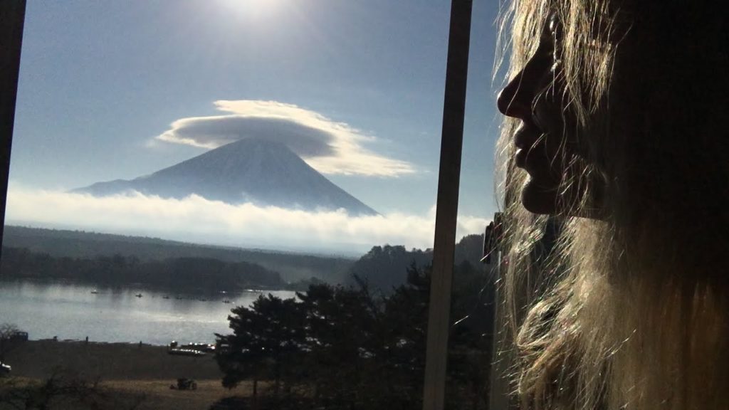 Adeyto Mt FUJI with Umbrella from Yamadaya Hotel Lake Shoji Dec.03.2017