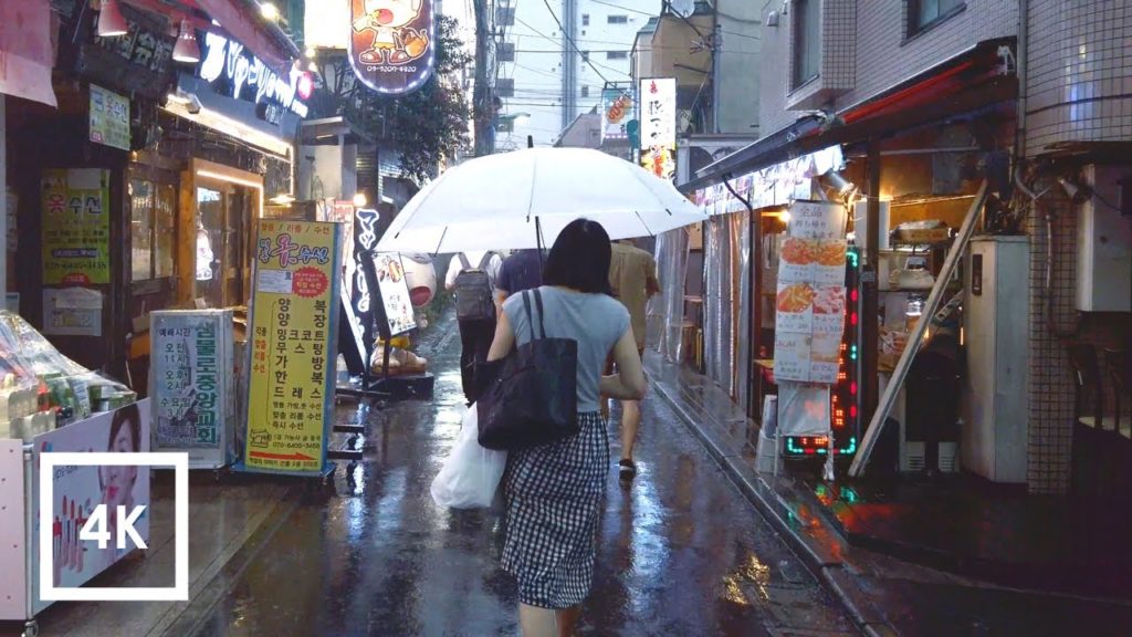 Walking in the Rain Tokyo, Japan (Relaxing Binaural Thunderstorm Sounds for Sleep) 4k ASMR