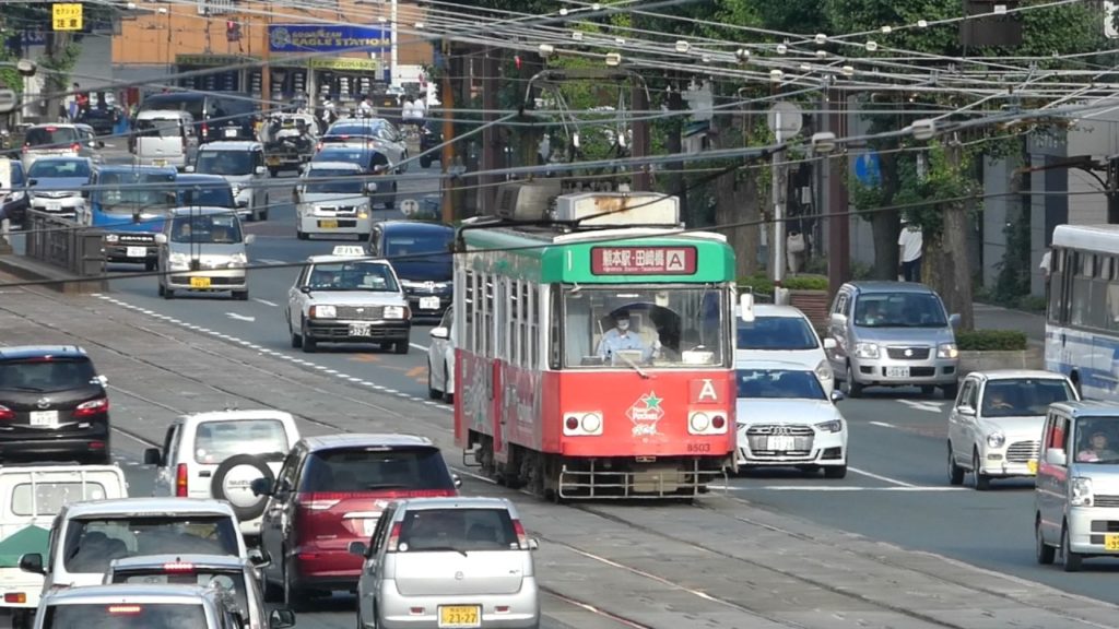 熊本市電8500型 味噌天神前電停発車 Kumamoto City Tram Type 8500 Tramcar