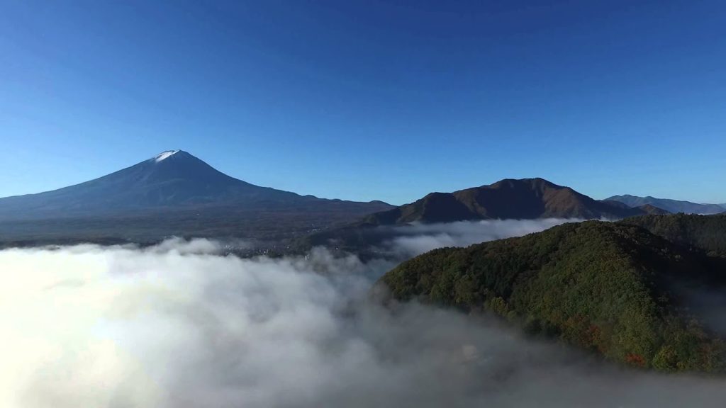 DJI Phantom3 fly over cloud on Lake Kawaguchiko in Mount Fuji.