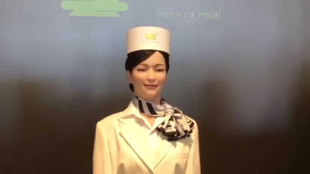 Two receptionist robots at Henn na Hotel, Huis Ten Bosch [RAW VIDEO]