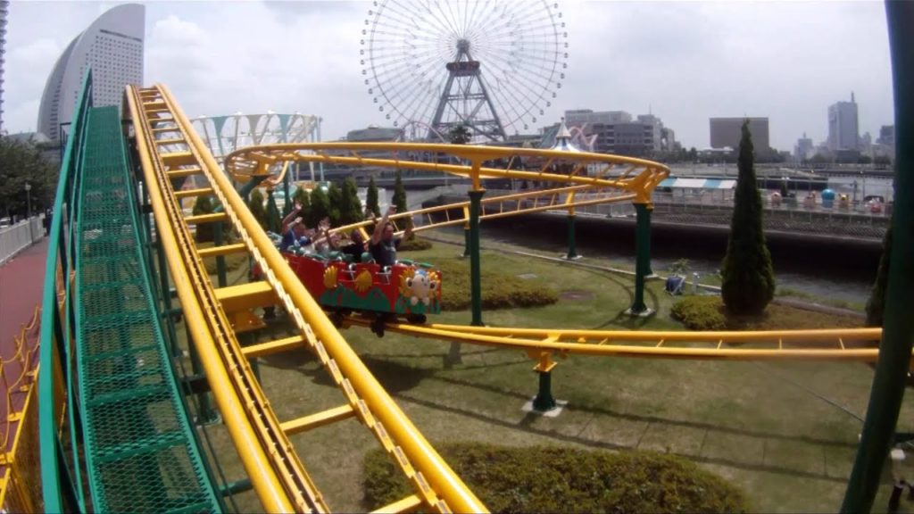 Family Banana Roller Coaster POV Kiddie Coaster Yokohama Cosmoworld Japan 1080p HD