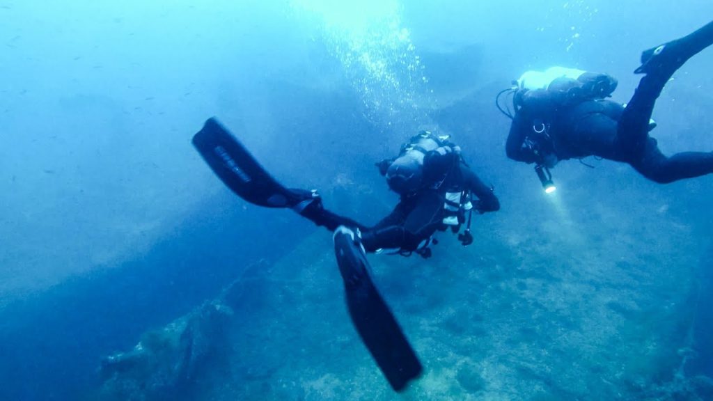 Scuba Diving on the "Valfiorita" Shipwreck. Messina, Sicily, Italy