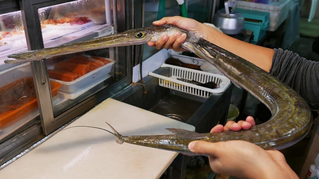 Japanese Street Food - TRUMPET FISH Sushi Sashimi Okinawa Japan Seafood
