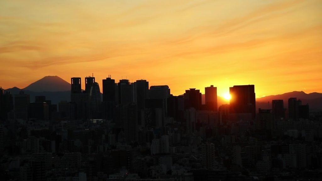 Sunset over Mt. Fuji and Tokyo