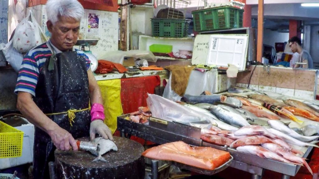 Great Exotic Fish Cutting in Chinatown Wet Market. Singapore Street Food Great Exotic Fish Cutting in Chinatown Wet Market. Singapore Street Food