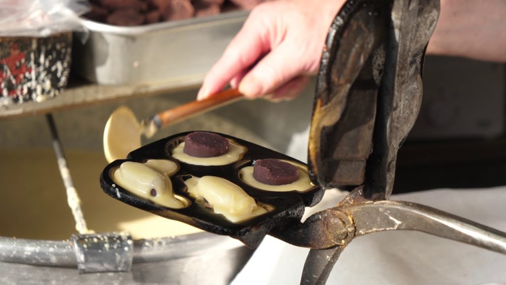 Japanese Street Food. Red bean cake called Ningyouyaki in Asakusa Tokyo Japan