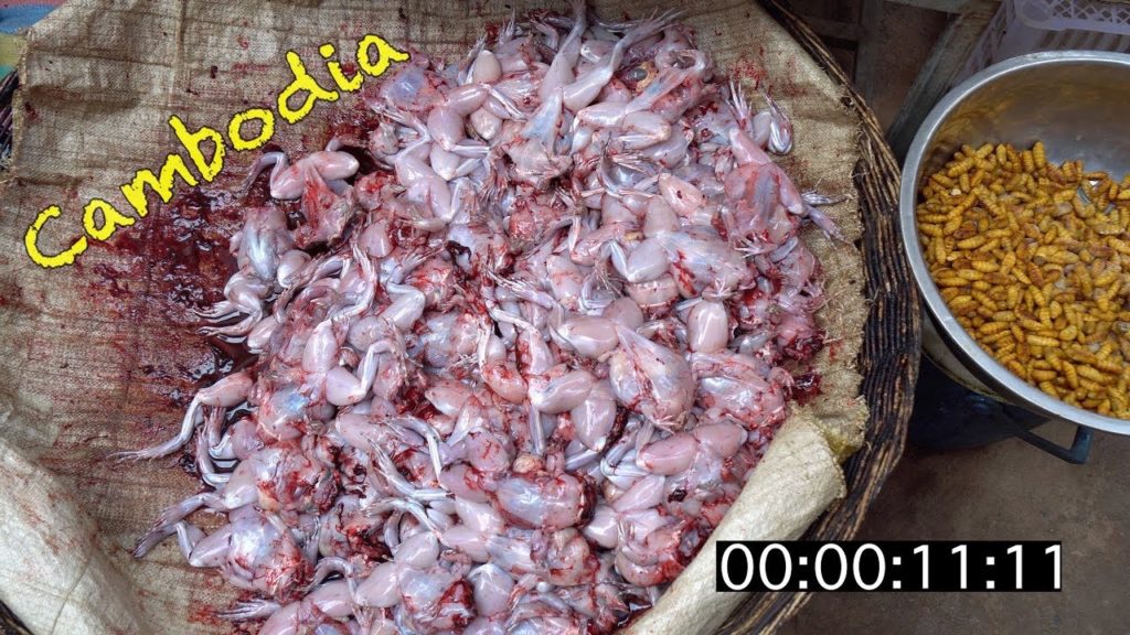 Cambodian Market - How to Kill and Skin a Frog in 11 Seconds (4K)