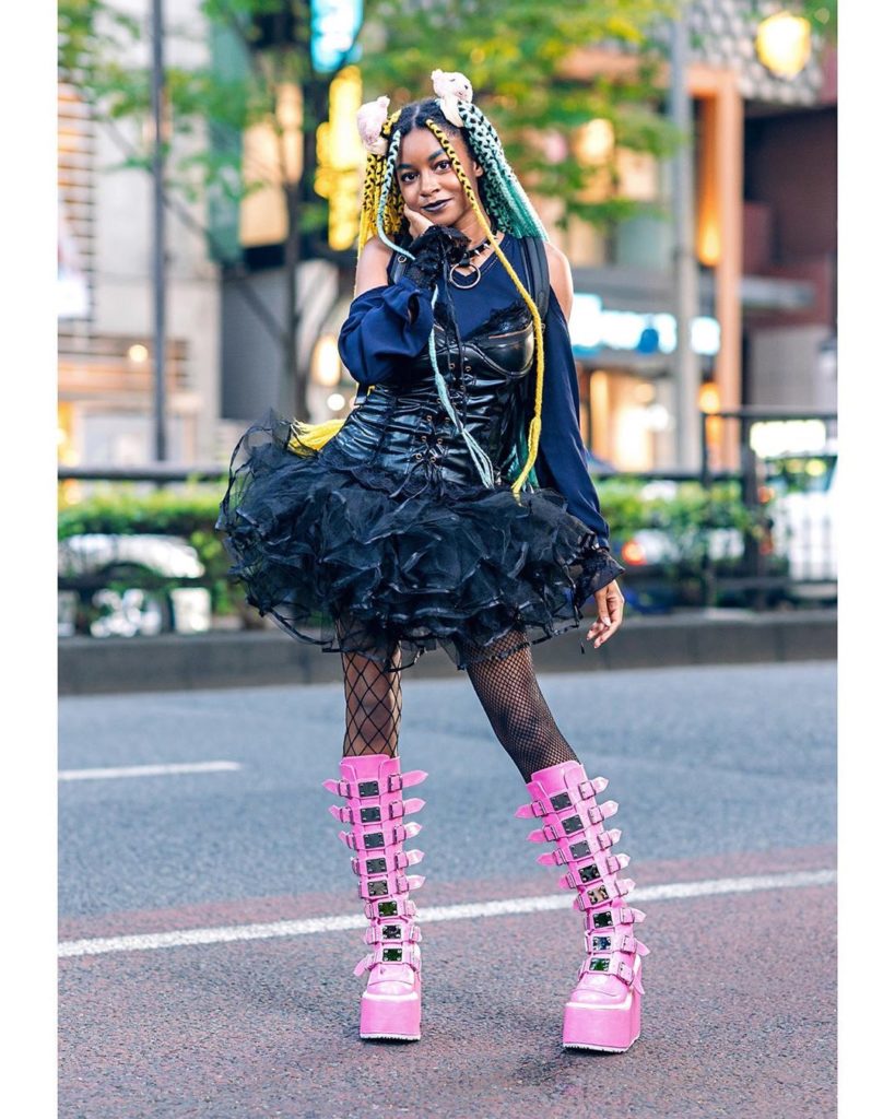 Tokyo college student Sierra (@frokyo) on the street in Harajuku wearing a tulle...