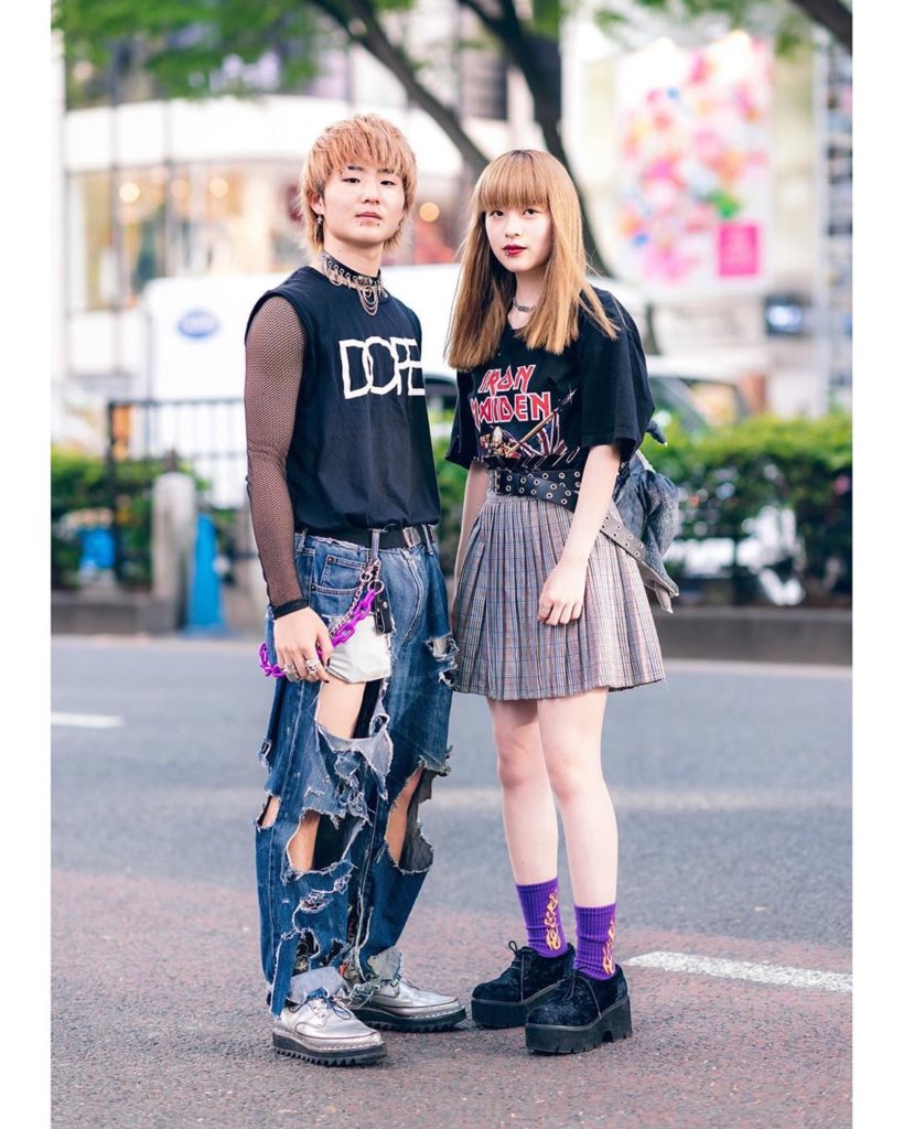 Japanese teens Kan (@doku_tokuuu) and Kureha (@mmkureha) on the street in Haraju...
