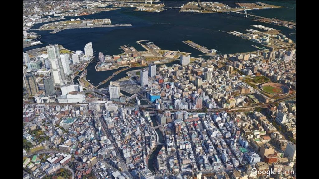 Yokohama (JAP) : Itinéraire de visite touristique et culturelle par vue aérienne de la ville en 3D