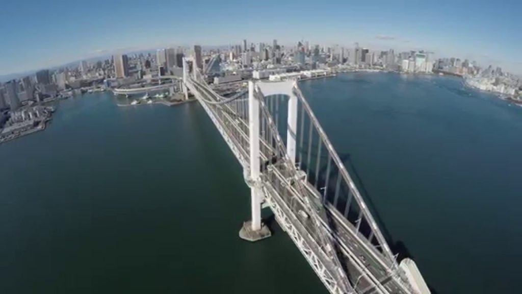Drone Flyover of Rainbow Bridge in Tokyo, Japan Drone Flyover of Rainbow Bridge in Tokyo, Japan
