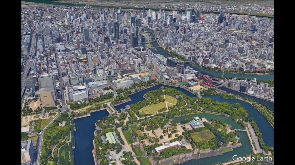 Osaka (Japon) : Itinéraire de visite touristique et culturelle par vue aérienne de la ville en 3D