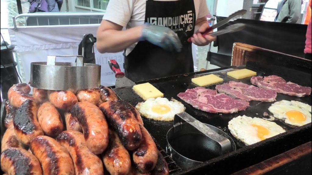 Beef and Sausages from Argentina, Huge Sandwiches. London Street Food