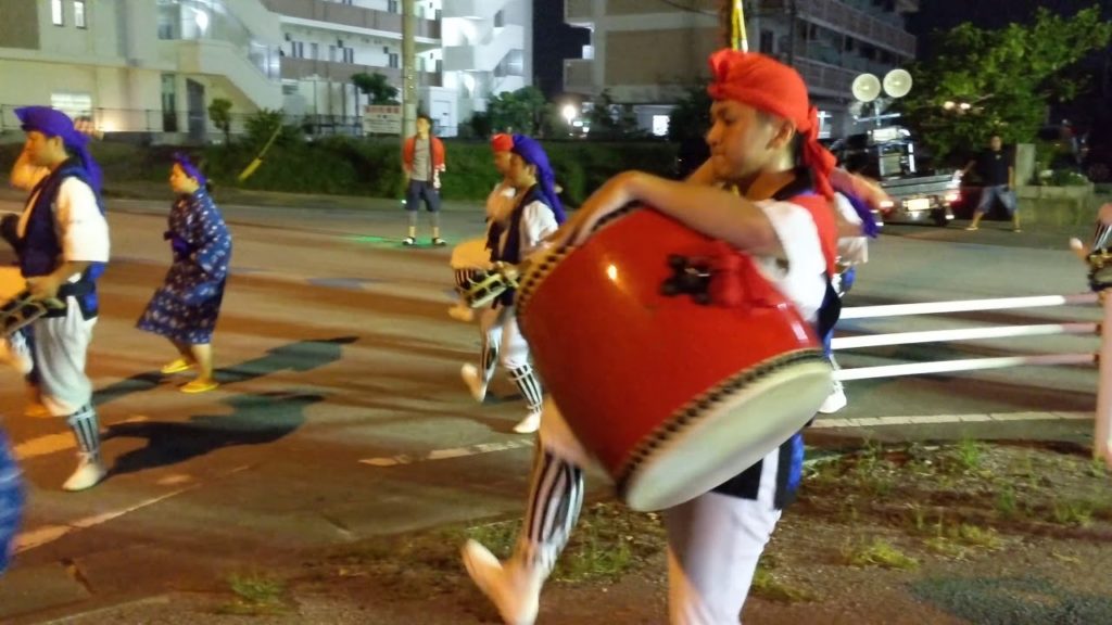 Okinawa Eisa dance outside izakaya in Nago
