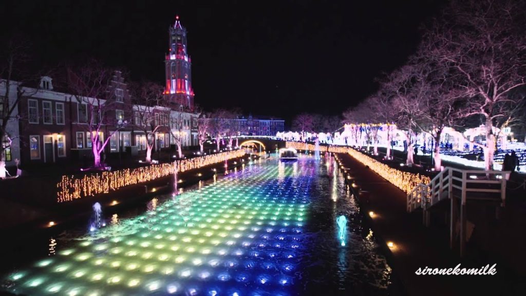 Canal Light Show ハウステンボス 光の王国 世界初の運河イルミネーション 光と噴水の運河 HUIS TEN BOSCH in Nagasaki Japan