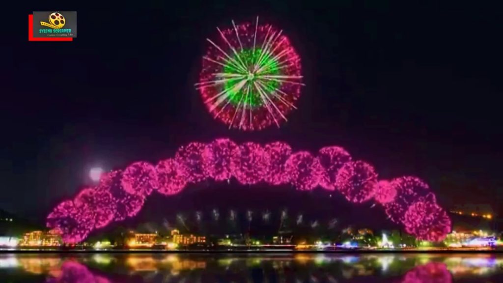 Synchronized  Patented  Fireworks at Mount Fuji Japan