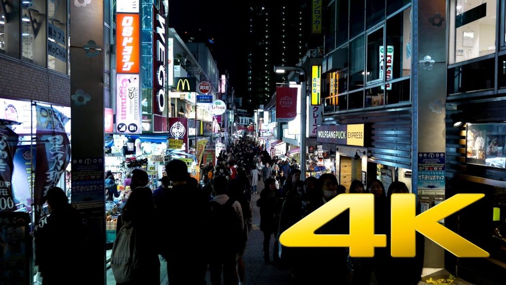Walking around Harajuku Takeshita Street by Night -Tokyo - 竹下通り - 4K Ultra HD
