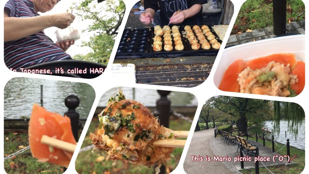 Japanese Food.Tokyo trip .How to enjoy Sushi(Salmon Poke) & Takoyaki Picnic in Ameyoko UENO