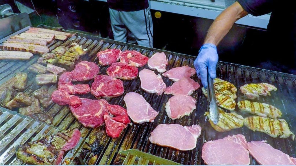 Huge Grills Super Loaded of Meat from Argentina. Italy Street Food Festival