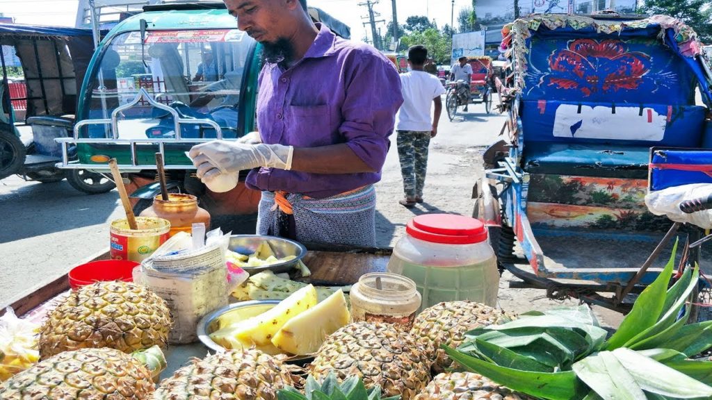Bangladeshi tasty street food | Pineapple Vorta | Pineapple Spicy Masala STREET FOOD | TEST me BD